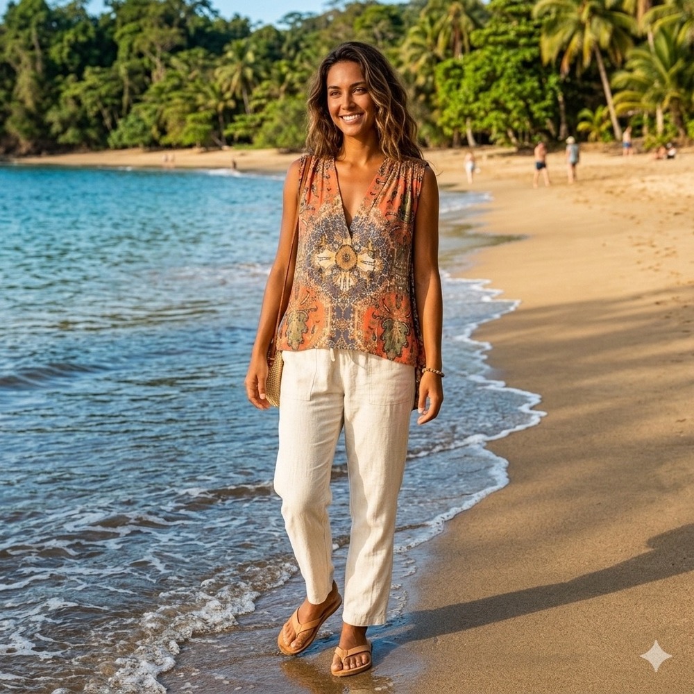 Free People Orange‎ Blue Boho Festival Summer Medallion Print Top Size Small